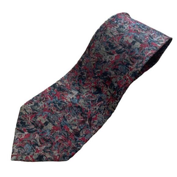 Vintage Christian Dior Monsieur Silk Tie Grey Red Blue Abstract Florals Necktie - Picture 2 of 8